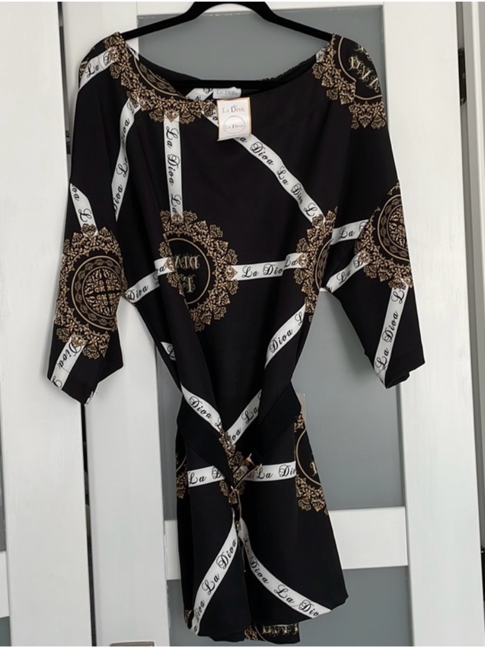 La Diva Baroque Tunic Mini Dress Black Gold NWT One Size Made in Poland